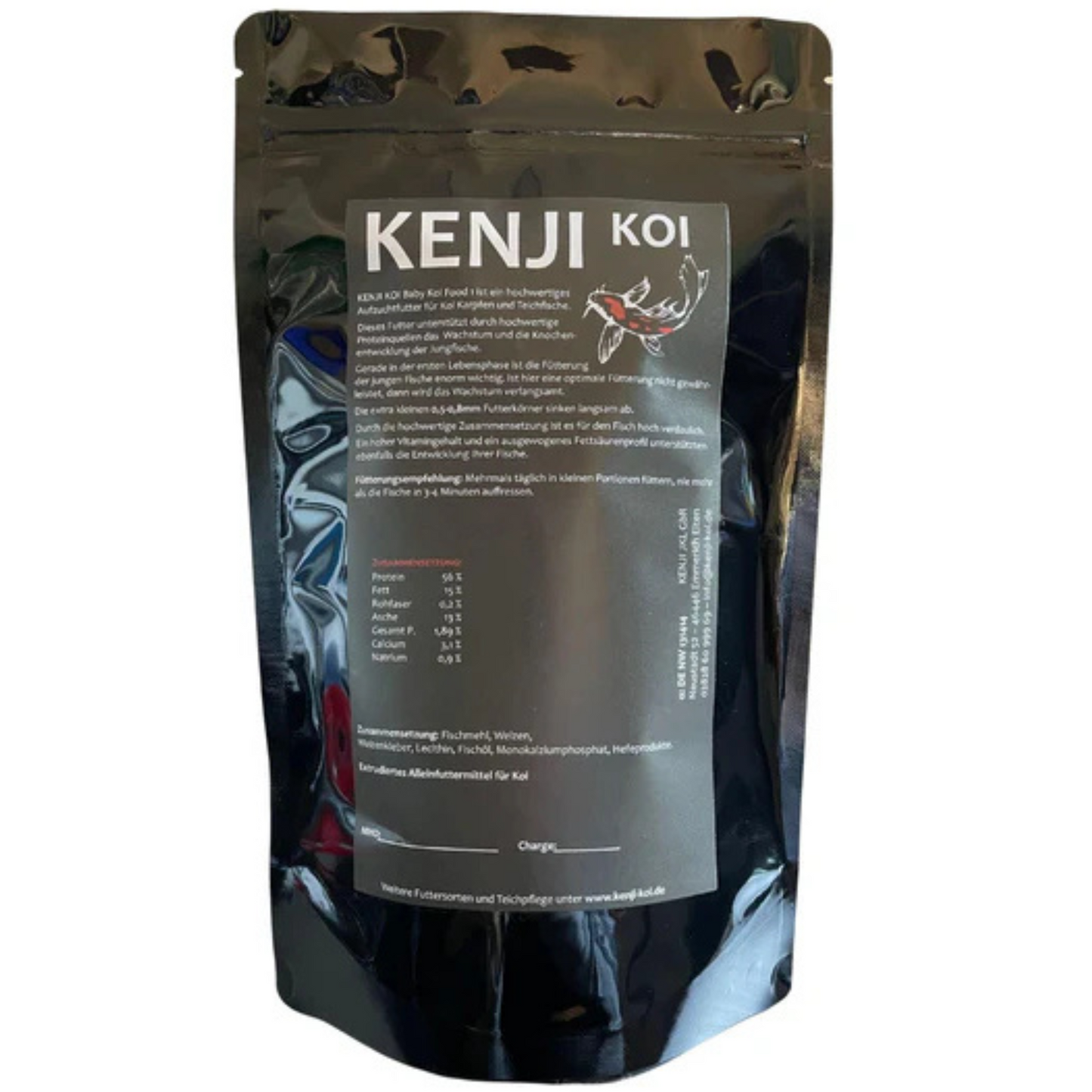 Kenji Koi Baby Koi Food 1 Etikett Rueckseite – Analytische Bestandteile und Zusammensetzung