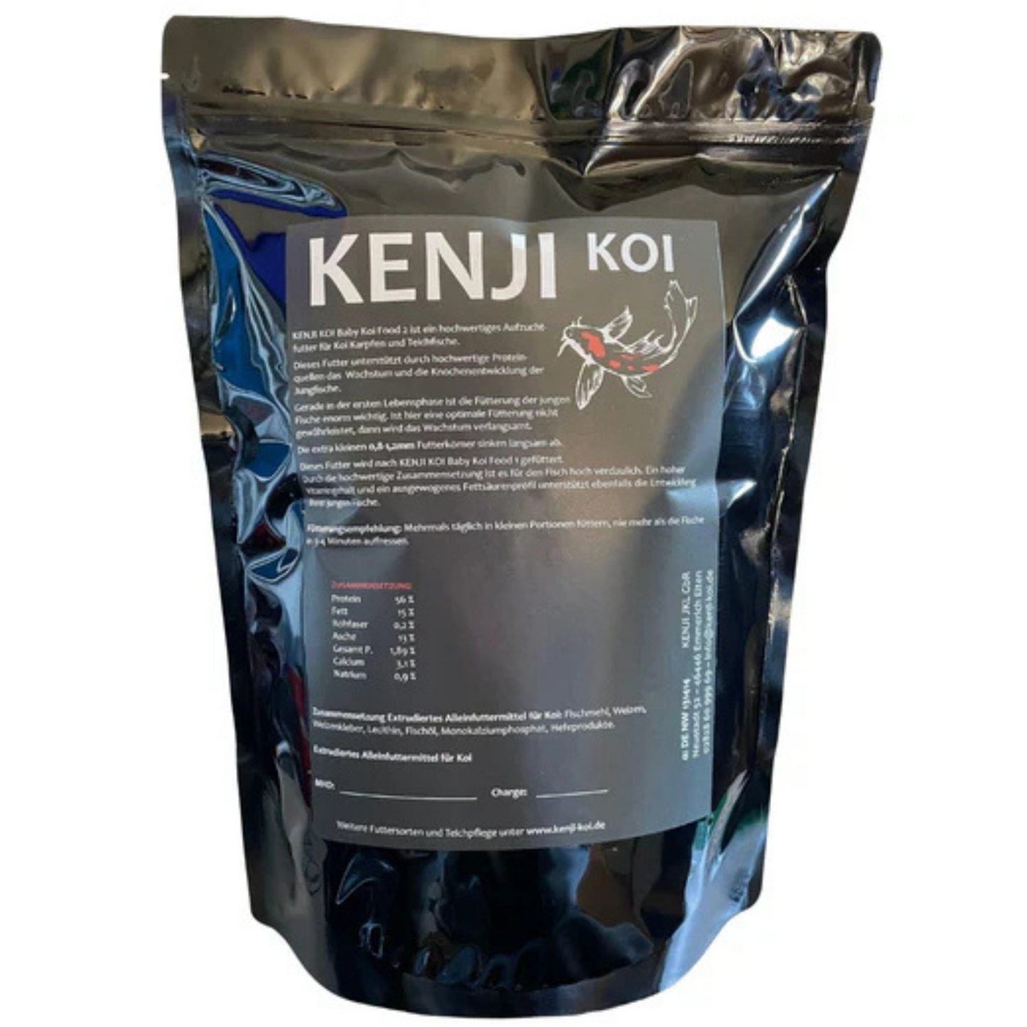Kenji Koi Baby Koi Food 2 Etikett Rückseite – Analysewerte und Zusammensetzung Baby Koi Futter