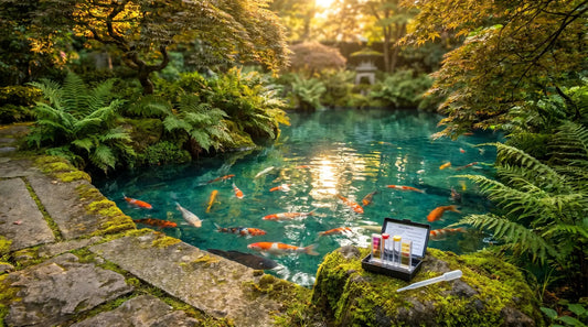 Koiteich mit klarem Wasser – KH-Wert und pH-Wert stabil halten mit Kenji Koi KH pH Plus