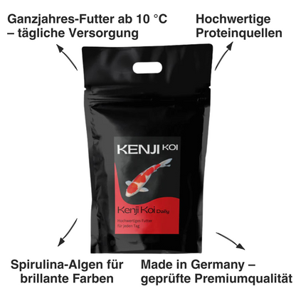 Kenji Koi Daily Food 5 kg – Schwimmendes Ganzjahresfutter fuer Koi, 3mm & 6mm Pellets, Made in Germany