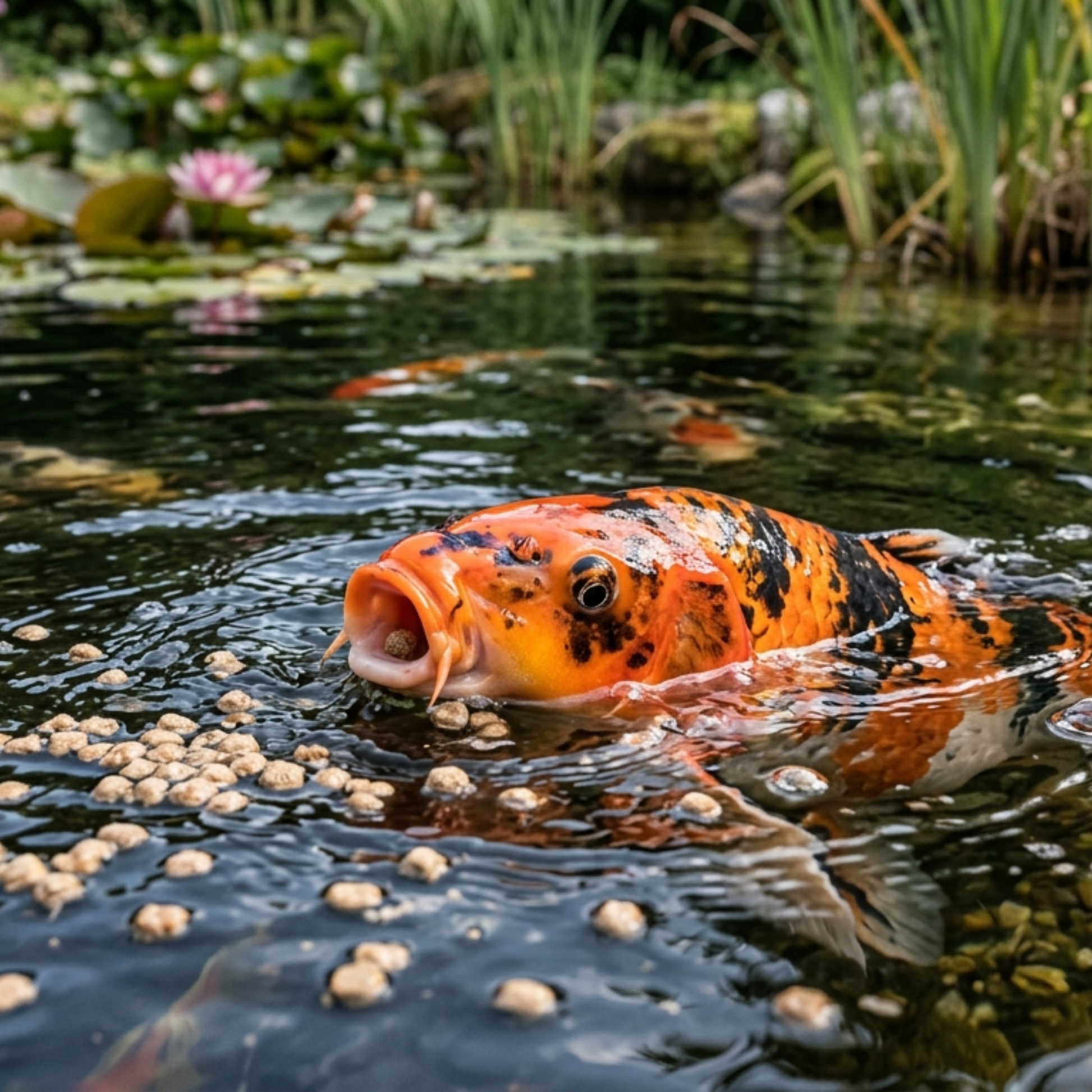Koi frisst Kenji Koi Futterpellets