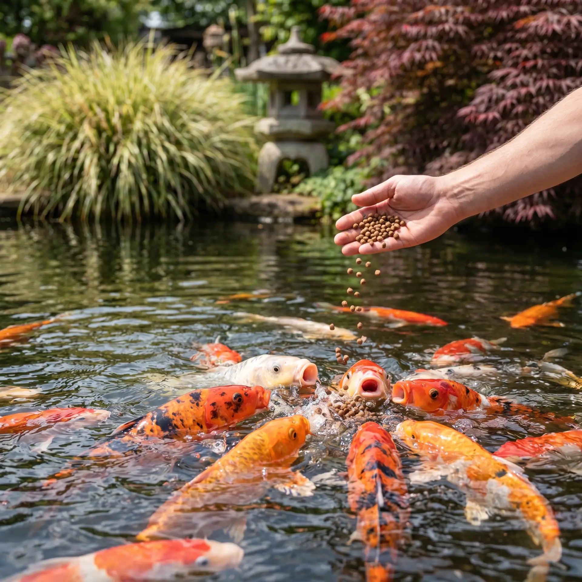 Koi Fütterung JPD Yamato Farbfutter Teich