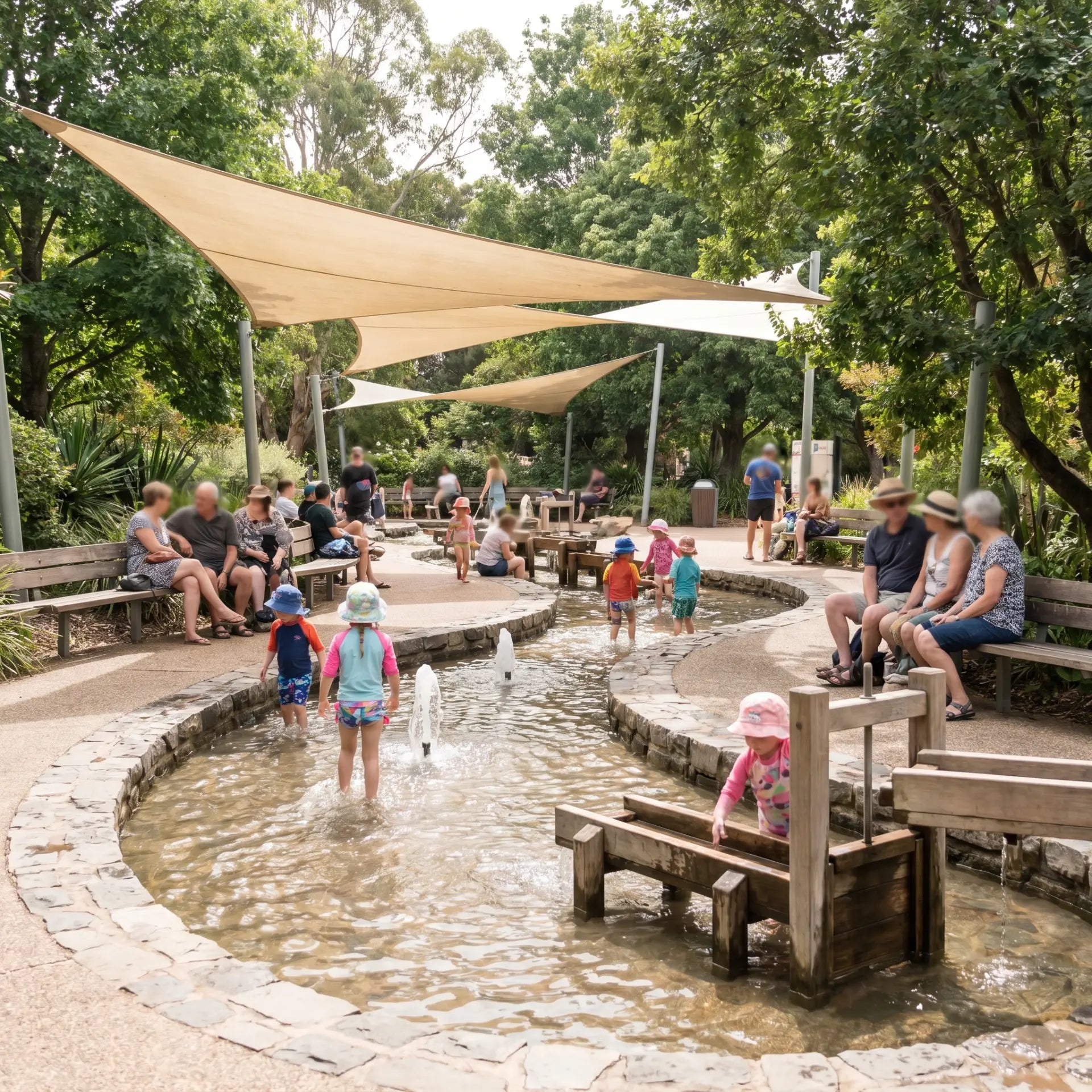 Superflow Techno LV Teichpumpe an einem Wasserspielplatz – sichere 12-Volt-Niedervolt-Technik