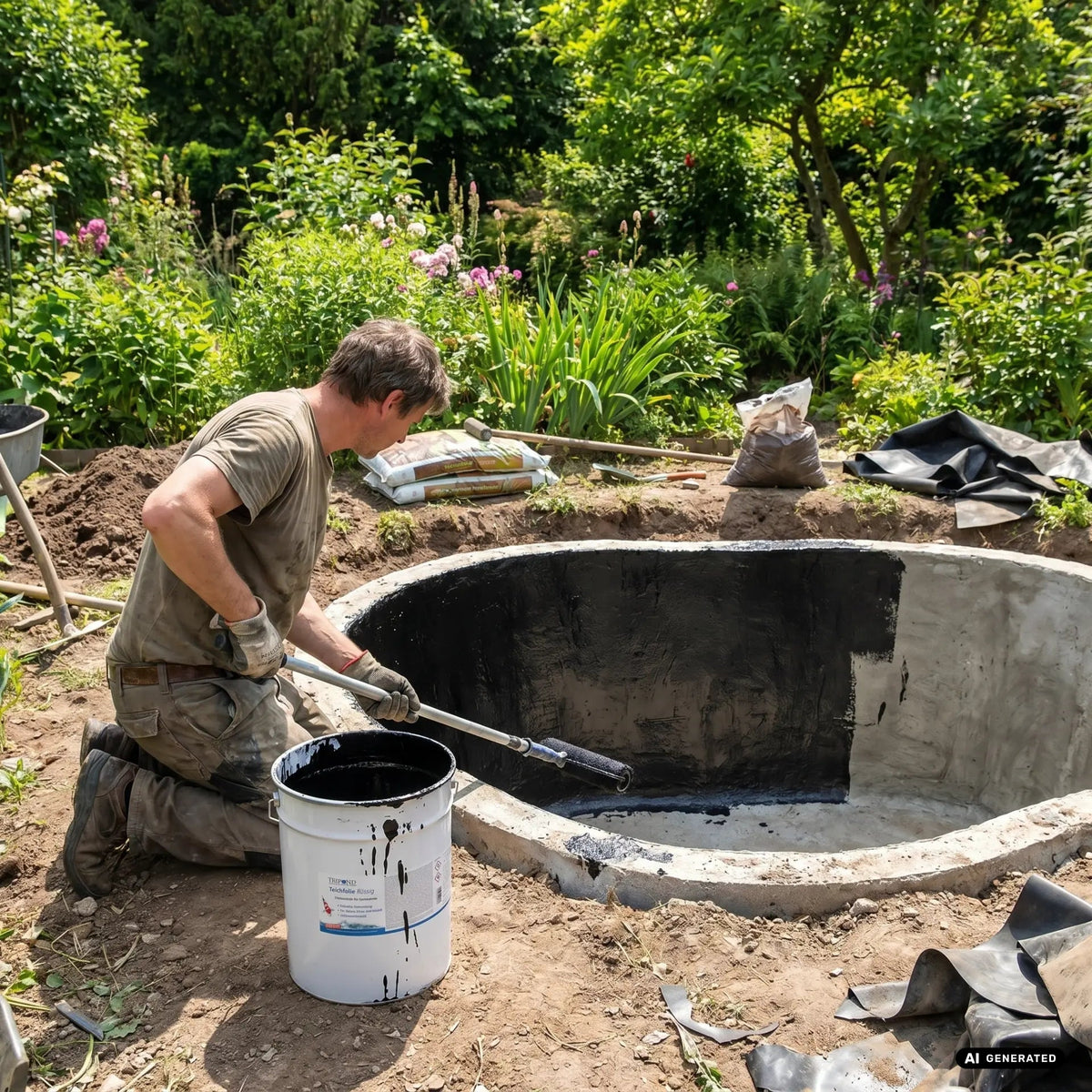 Tripond Teichfolie Flüssig – Nahtlose Bitumen-Abdichtung für Teiche